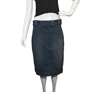 Jacob Belted Denim Pencil Skirt Blue Stretch Midi Skirt Women's Size 9/10